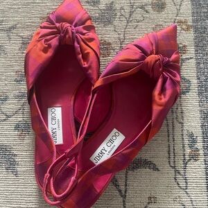 Jimmy Choo Annabell Flat Raspberry Mix Check Fabric Sling Back